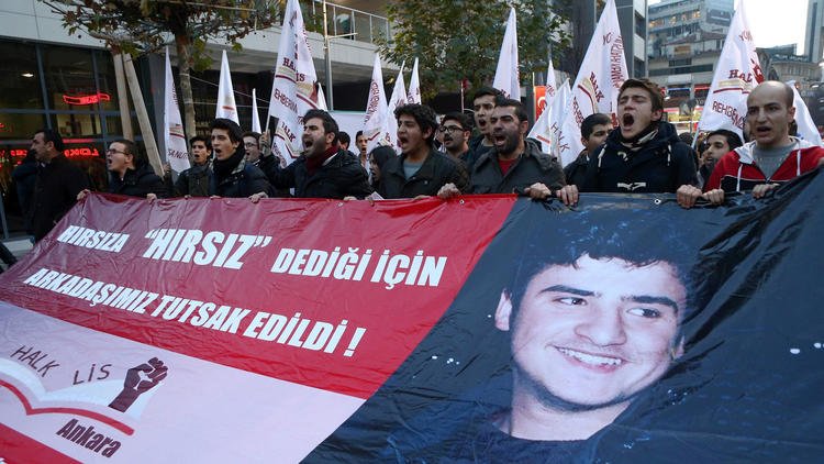 Demonstrators protest the detainment of 16-year-old Turkish citizen Mehmet Emin Altunses, who was released from jail on Dec. 26 two days after his arrest for 