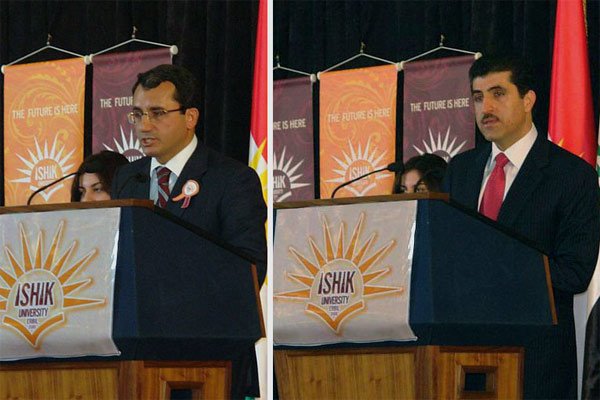 PM Barzani and Turish MS attend the opening of Ishik University in Erbil in 2008. On the right, Prime Minister Nechirvan Barzani; on the left, Turkey's then Consul General Mr. Ahmed Yildiz